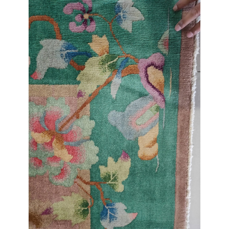 Wool Rectangle Room Size Coral Antique Chinese 1920s Knotted - Art Deco Rug