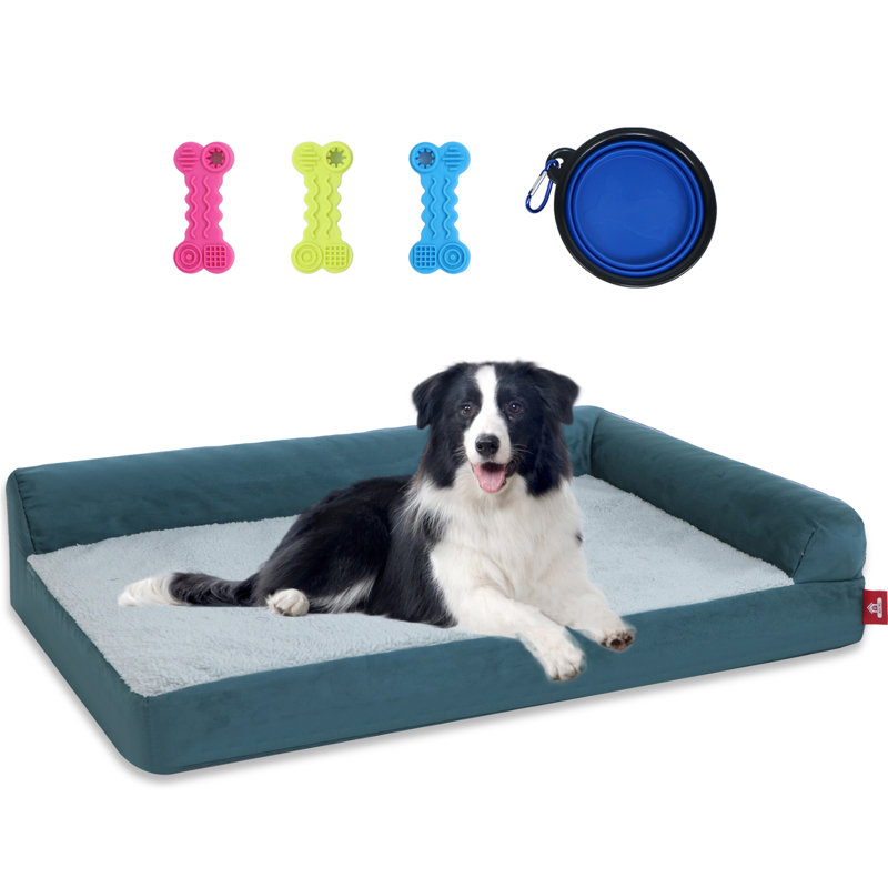 Lit orthopédique pour chien avec traversins amovibles - Lit pour chien très grand et lavable, Bleu marine