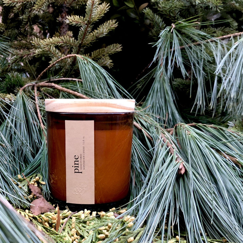 Pine Scented Jar Candle with Glass Holder
