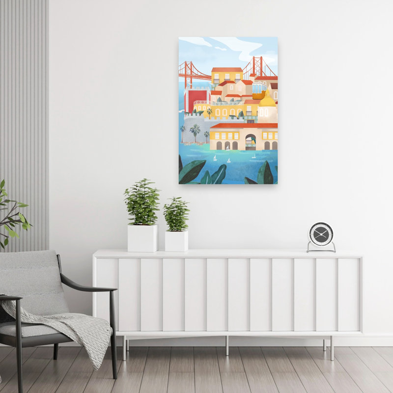 Affiche murale abstraite d'architecture urbaine de Lisabon, H 36 po x l 24 po