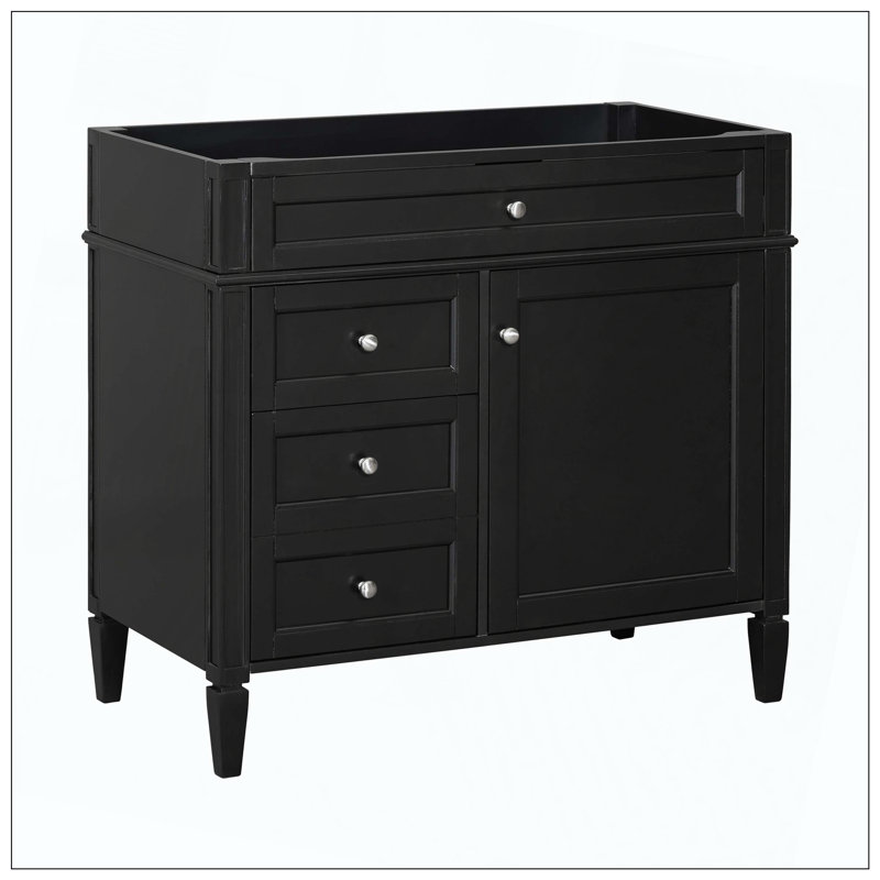 Armoire de salle de bain 2 tiroirs Modern Modern, Noir, Nickel brossé