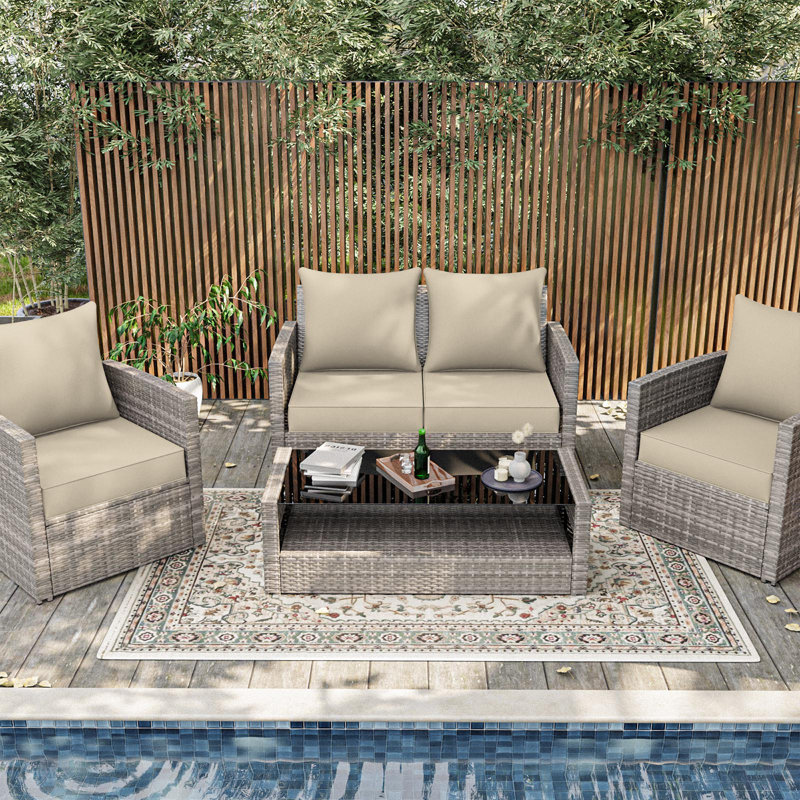 22"W X 24"D Outdoor Deep Seat Cushion Set Outdoor Seat/Back Cushion, Beige