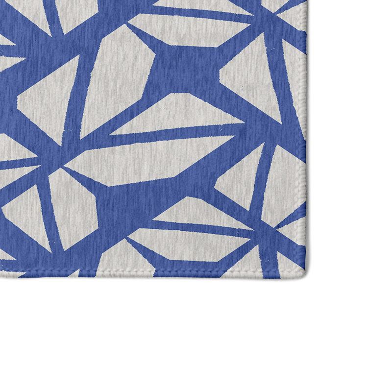 Tapis décoratif bleu géométrique, Rectangle 4 pi x 6 pi