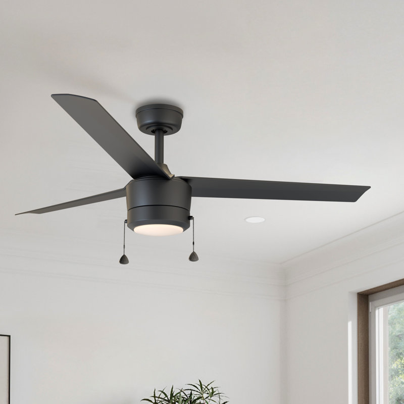Ventilateur de plafond d'intérieur de 52 po avec éclairage Skelton, ventilateur de plafond à chaîne à 3 pales, moteur CA réversible, ensemble de lumières DEL à changement de couleur - noir mat