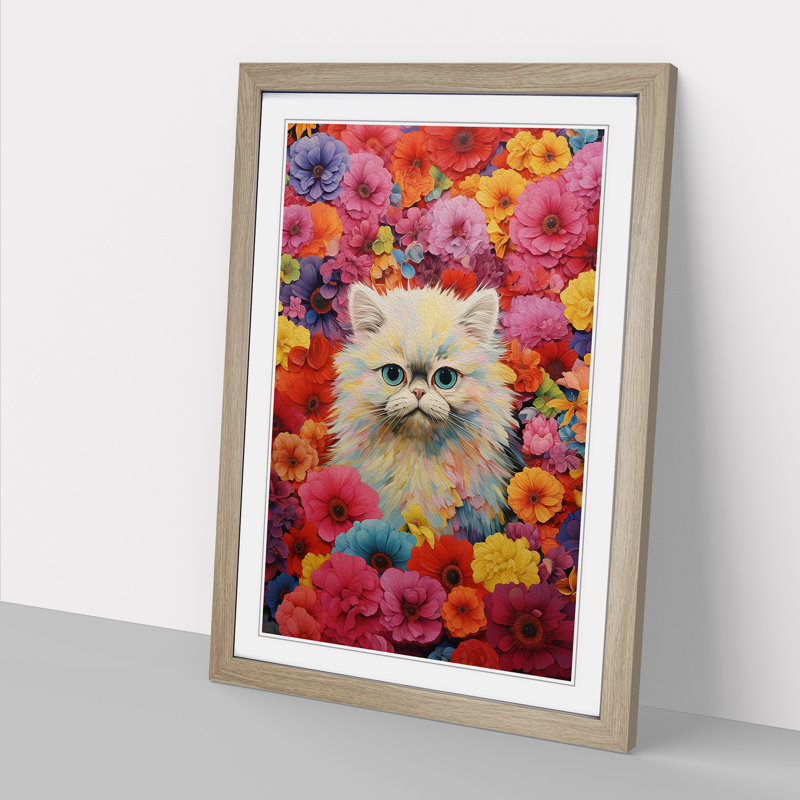 XYZ-FRM-V1223-5089 Persian Cat Colour Field - Single Picture Frame Print on Wood, Oak, 34cm H x 25cm W x 2cm D