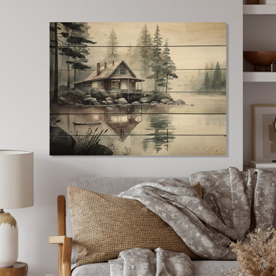 Cottage au bord du lac I - impression sur bois sans cadre