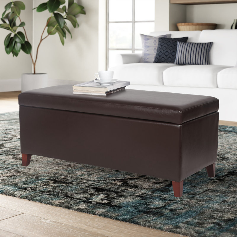 Faux Leather Lift Top Storage Bench, Brown
