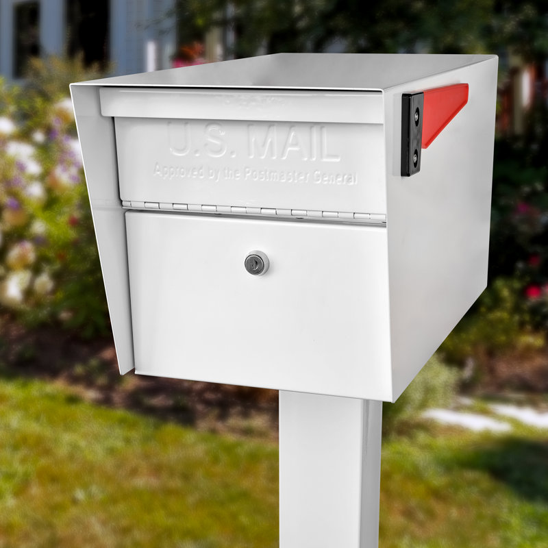 Mail Manager Locking Security Post Mounted Mailbox, Alpine White