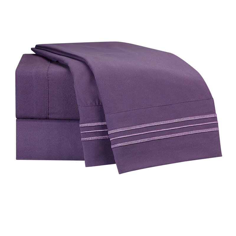 Microfiber Striped Sheet Set, Purple, Queen