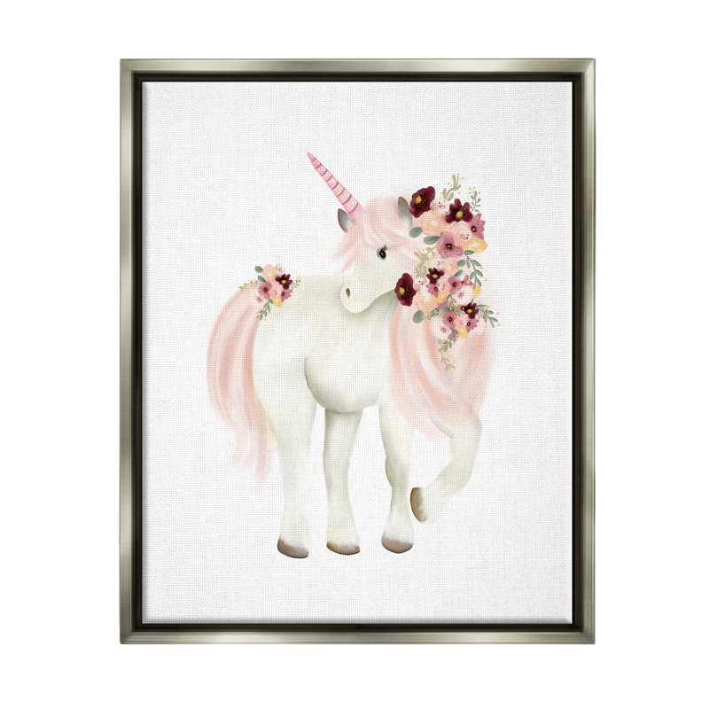 «Unicorn» par Studio Q - reproduction sur toile flottante, H 31 po x l 25 po x P 1,7 po, Cadre flottant gris lustré