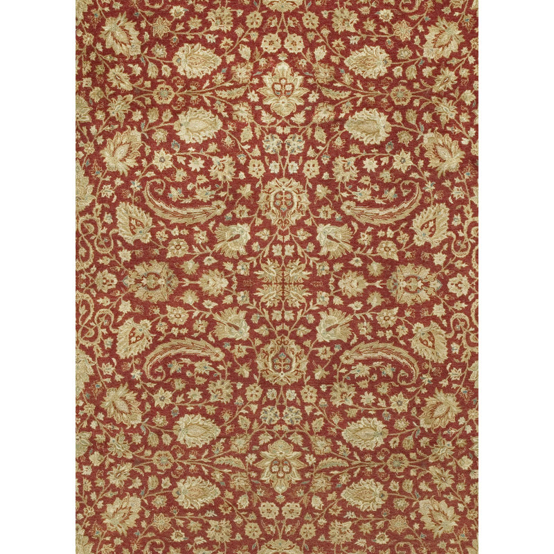 Tapis oriental rectangulaire en laine noué à la main or / rouge, Rectangle 9 pi x 12 pi