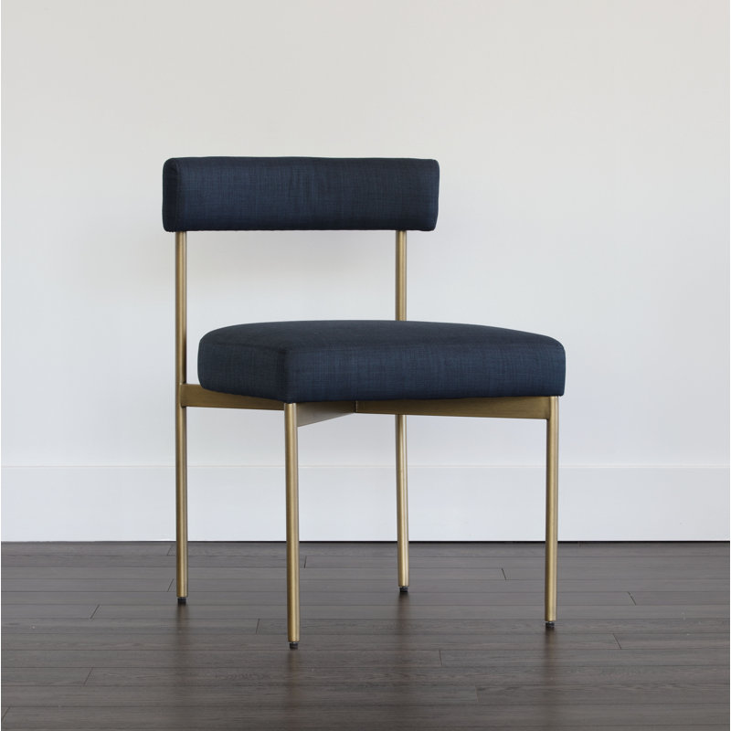 Seneca Upholstered Dining Chair, Navy Blue, Antique Brass