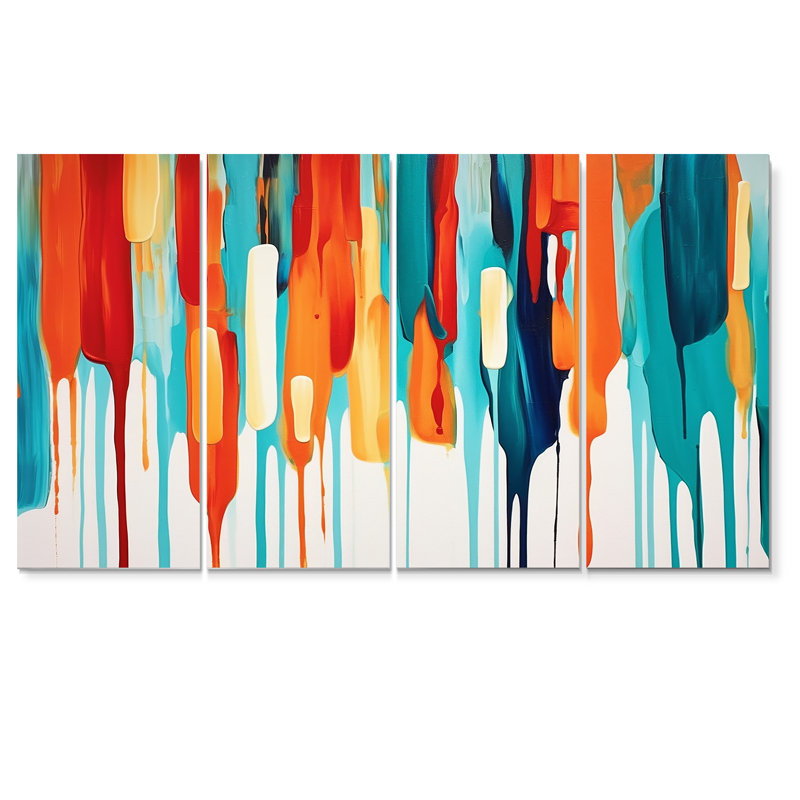 Cynthie - Art mural abstrait 4 pièces, H 28 po x l 48 po