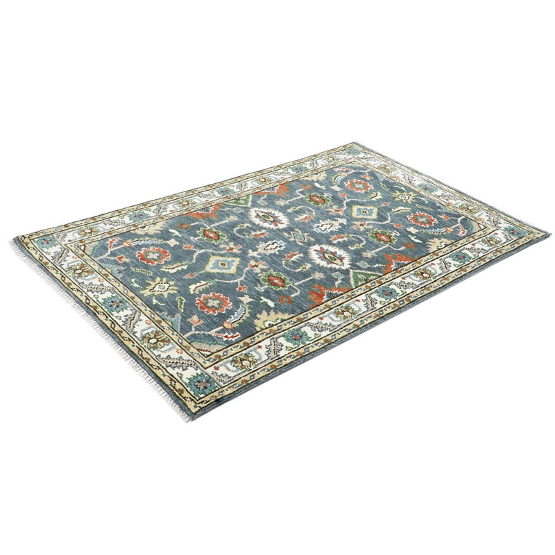 Tapis Oushak ivoire en laine noué à la main 5 pi 2 po x 8 po