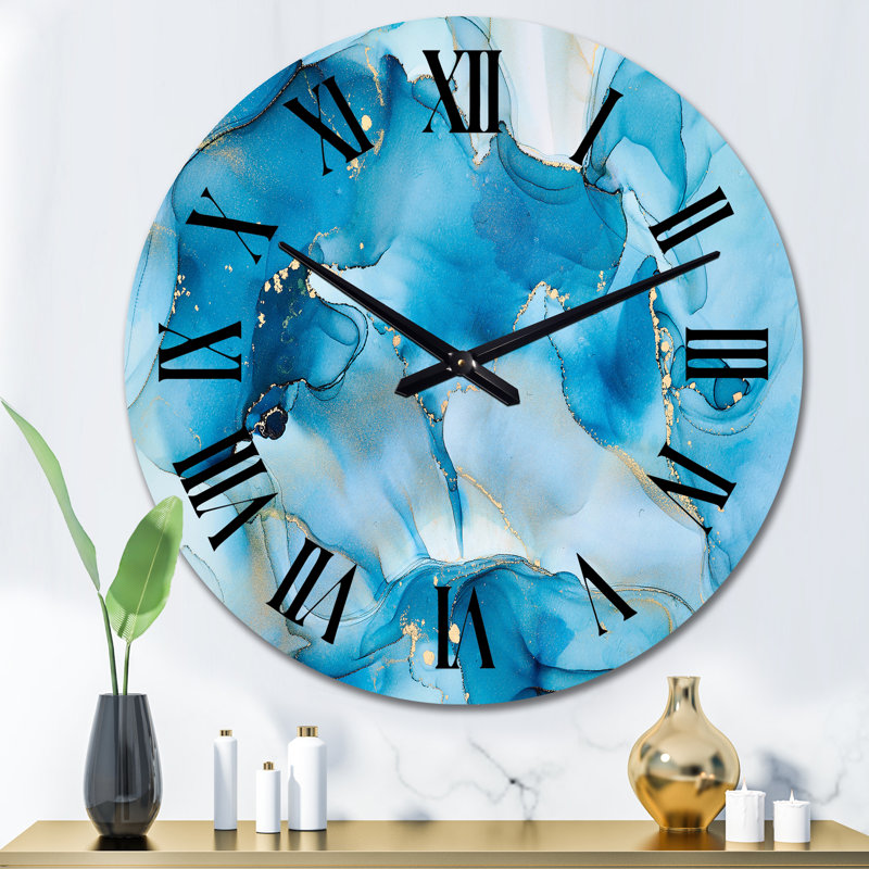 Horloge murale moderne de luxe bleue abstraite fluide VI, Surdimensionné