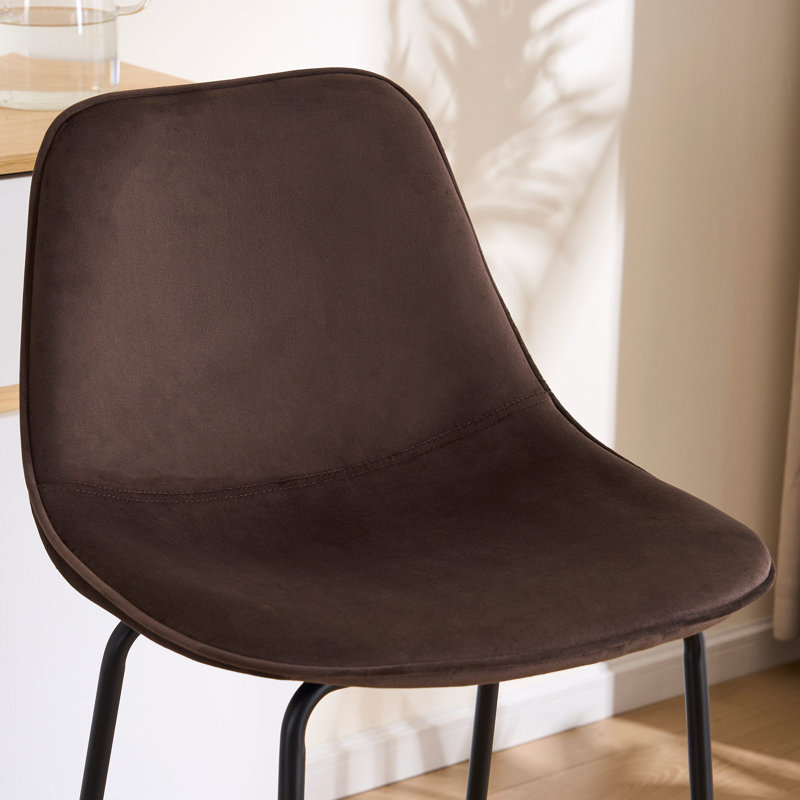 Hauteur de comptoir moderne Kavi avec coussin rembourré et pieds en métal, Velours brun vison