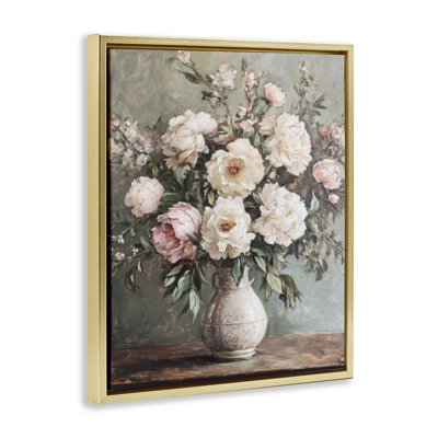  Pink Peonies Ornate Vase Floater Canvas Wall Art by Petal Prints Design
