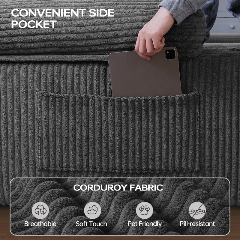 126.2" U-Shaped Modular Sectional Sofa with Double Chaise, Convertible Corduroy Couch, Compression Sofa in a Box & No Assembly Required, with Storage Pockets & Adjustable Pillow Back for Living Room