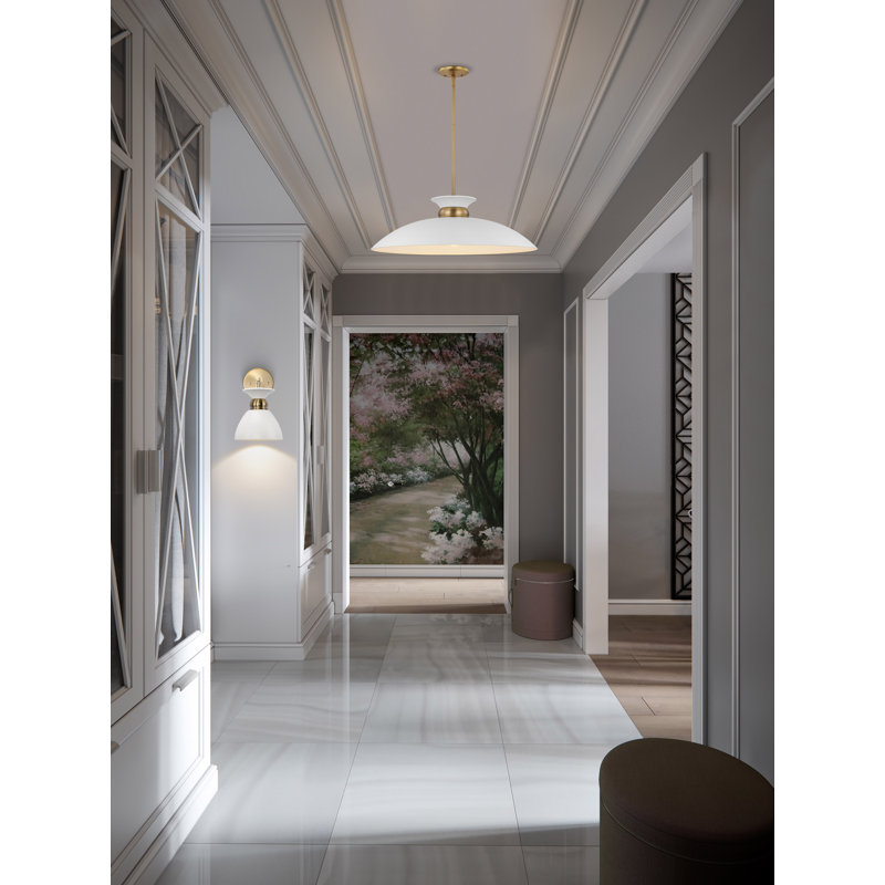 Luminaire suspendu en forme de dôme à 1 lumière Giles, Blanc mat, H 7 po x l 24 po x P 24 po