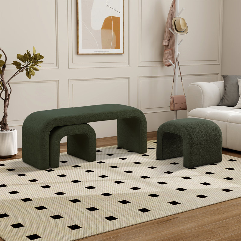 Banc rembourré de 43,98 po avec tabourets, Vert foncé