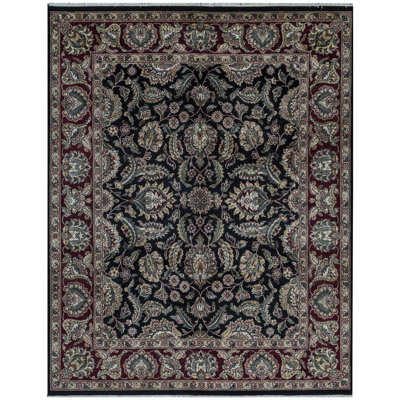 Tapis carré noir et rouge de haute qualité noué à la main