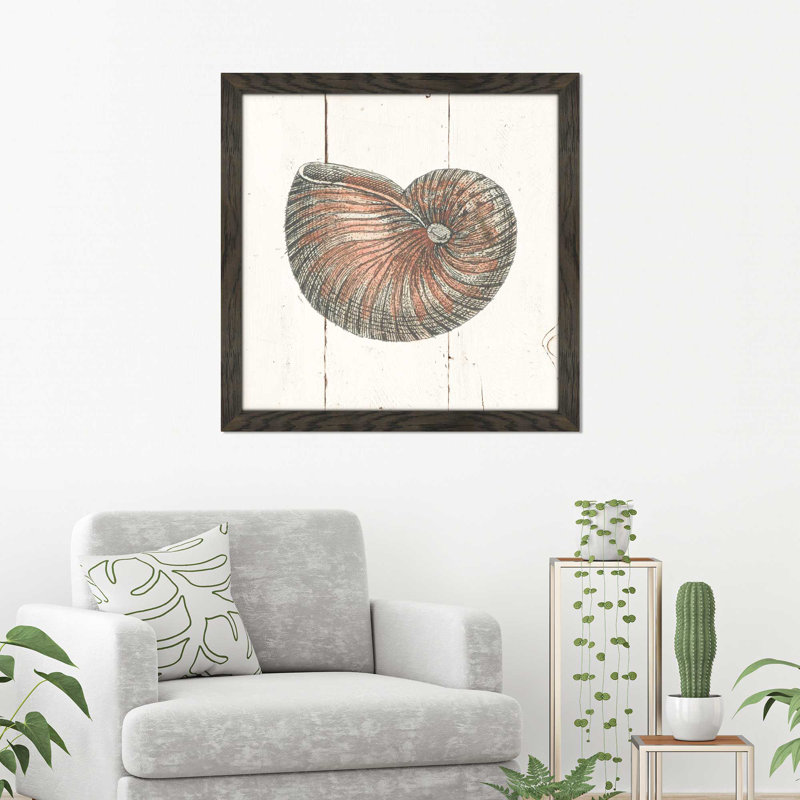 «Shell Sketches III Shiplap», reproduction de dessin, H 31,5 po x l 31,5 po x P 1 po, Cadre chocolat patiné