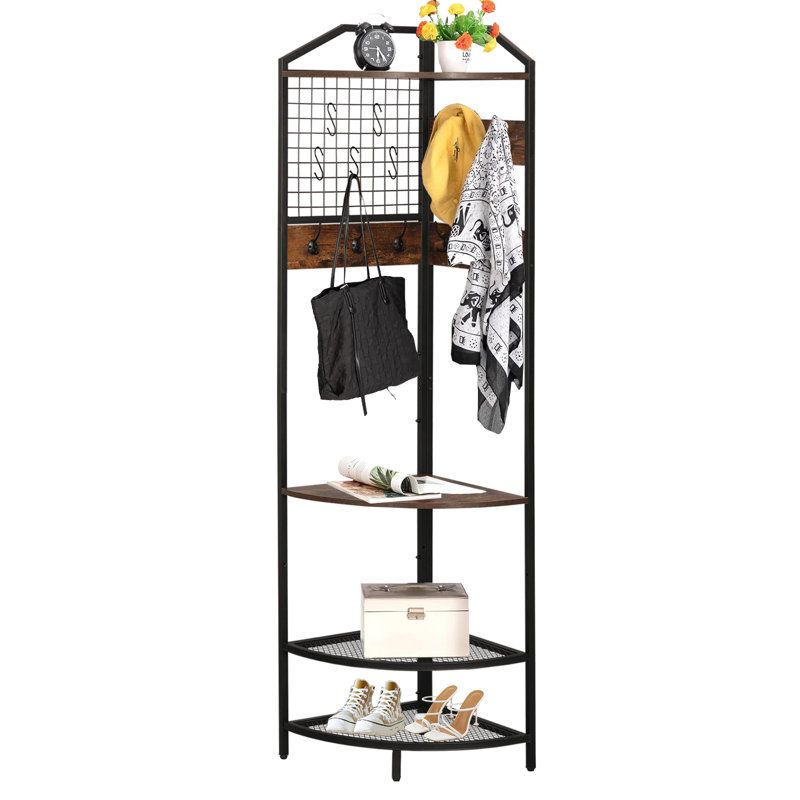 3-in-1 Corner Coat Rack With Shoe Storage And Top Shelf, 78.7" Freestanding Hall Tree For Entryway Or Bedroom