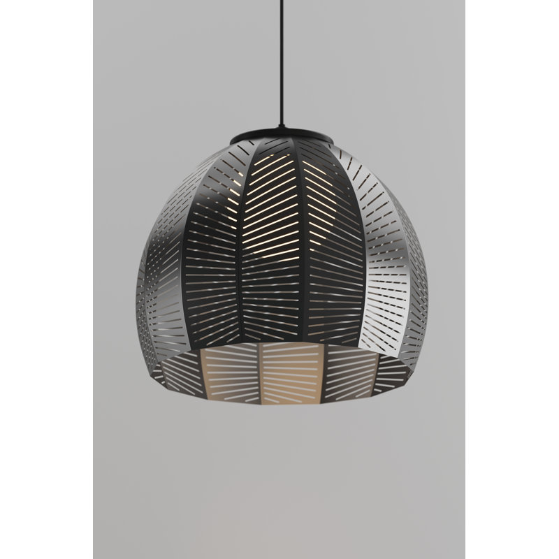 Luminaire suspendu en forme de dôme à 1 lumière Amicus, H 13,5 po x l 15,8 po x P 15,8 po, Noyer teint foncé / noir texturé