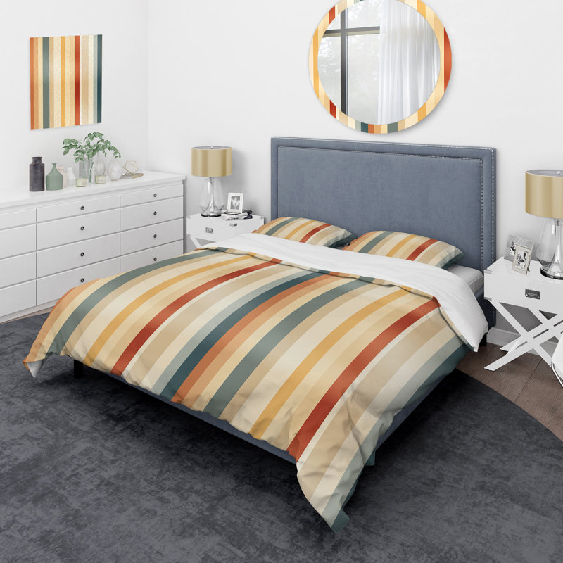 Ensemble de housse de couette sérénité à rayures beiges et brunes, Housse de couette simple + 1 taie décorative stan
