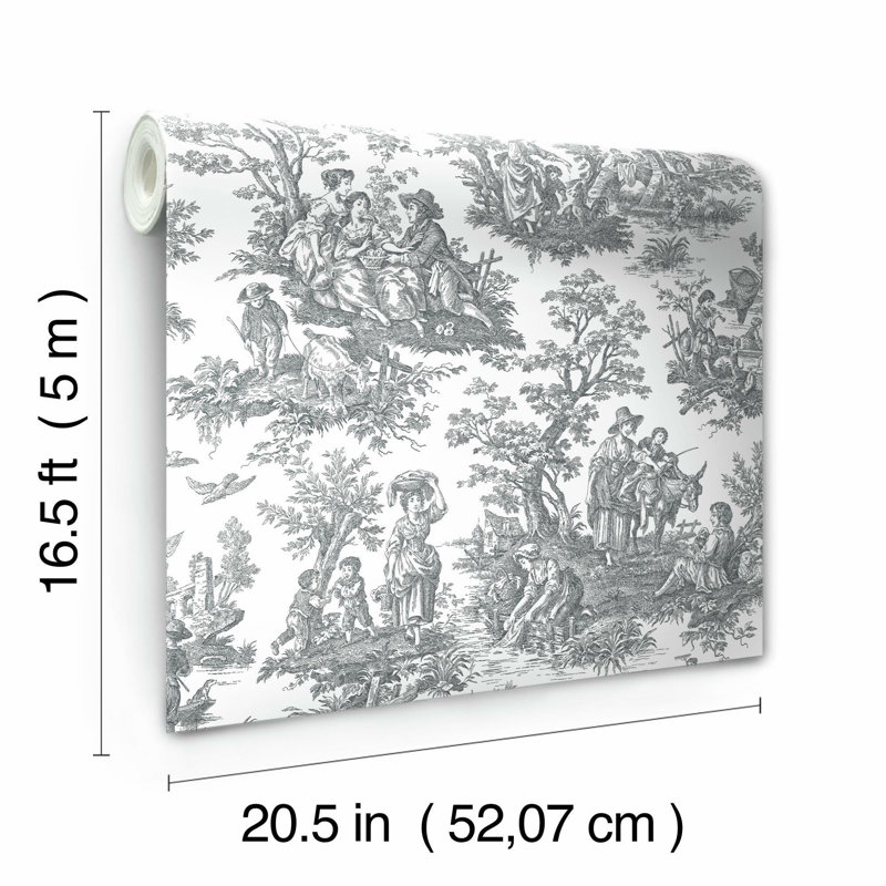 Rouleau de papier peint adhésif L 16,5 pi x l 20,5 po Waverly Country Life, Gris