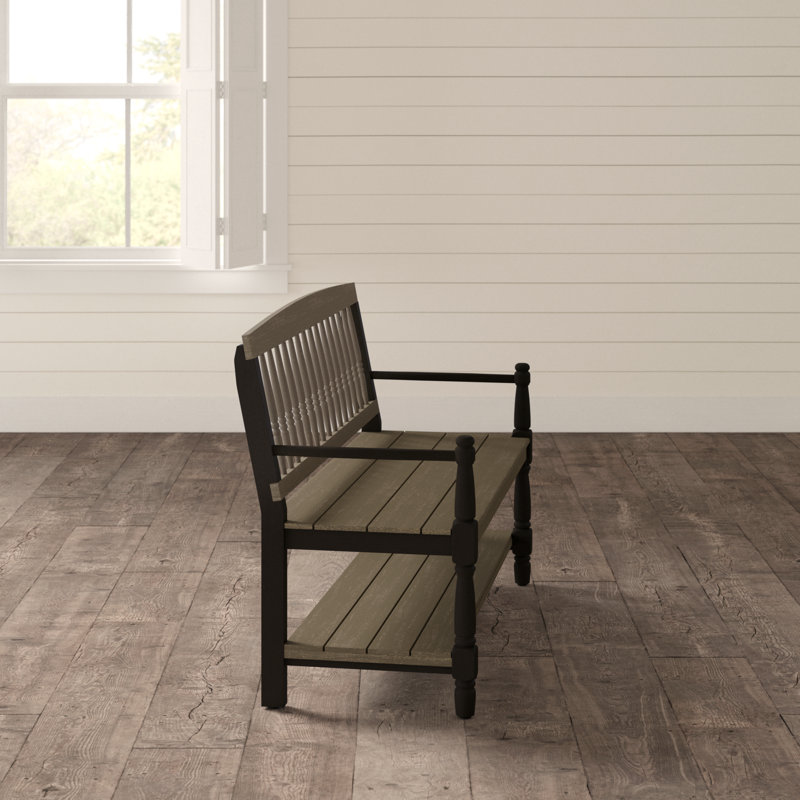 Solid Wood Shelves Storage Bench, Gray/Black