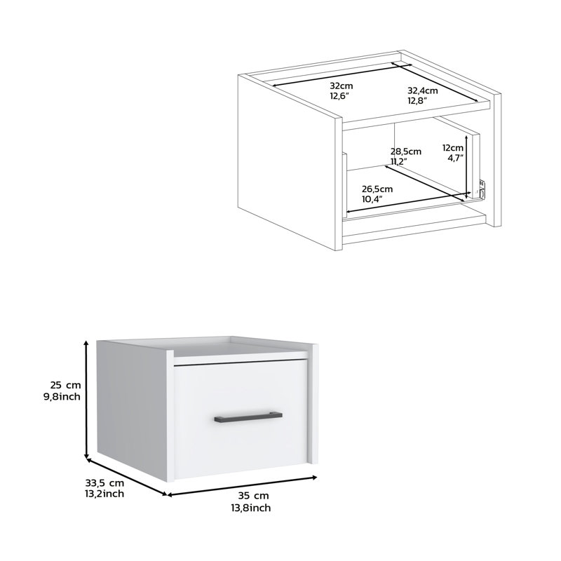 Breeland Floating Nightstand, Space-Saving Design with Handy Drawer and Surface, White