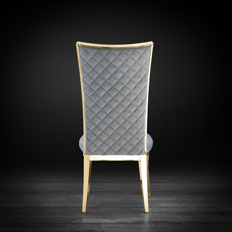 19'' H Velvet Upholstered Side Chair, Grey, Titanium Gold