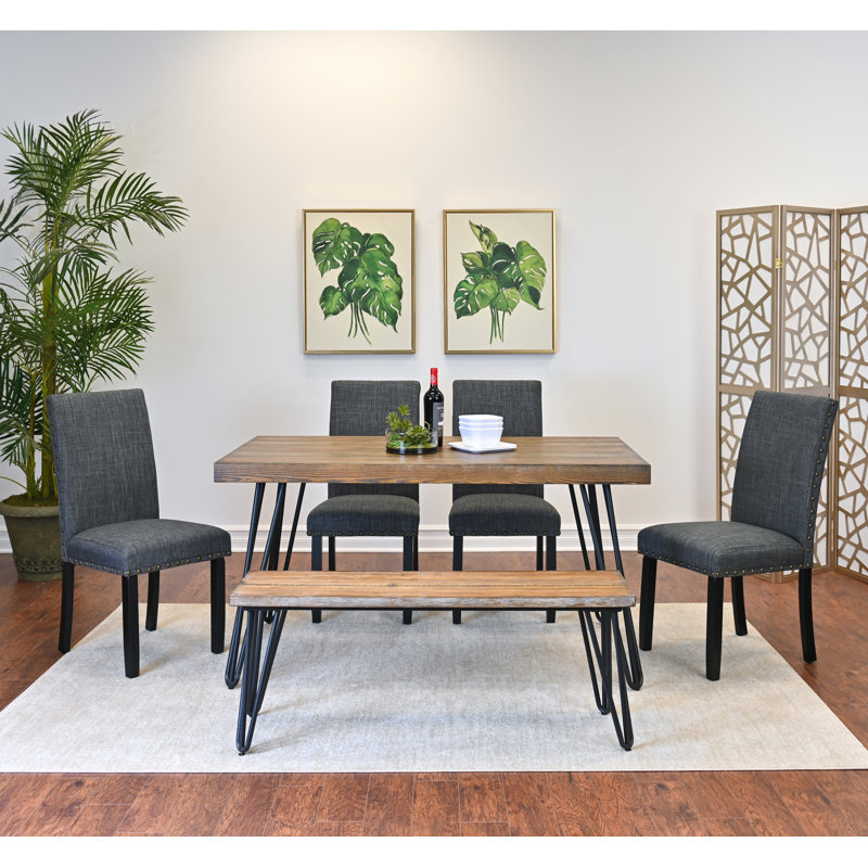 Ensemble de salle à manger 6 pièces, table à manger en épingle à cheveux avec 4 chaises et un banc en bois, 3 options de couleurs
