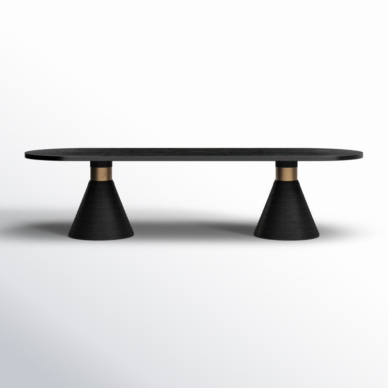 Rizzi Acacia Oval Unfinished Solid Wood Dining Table, Black, Black