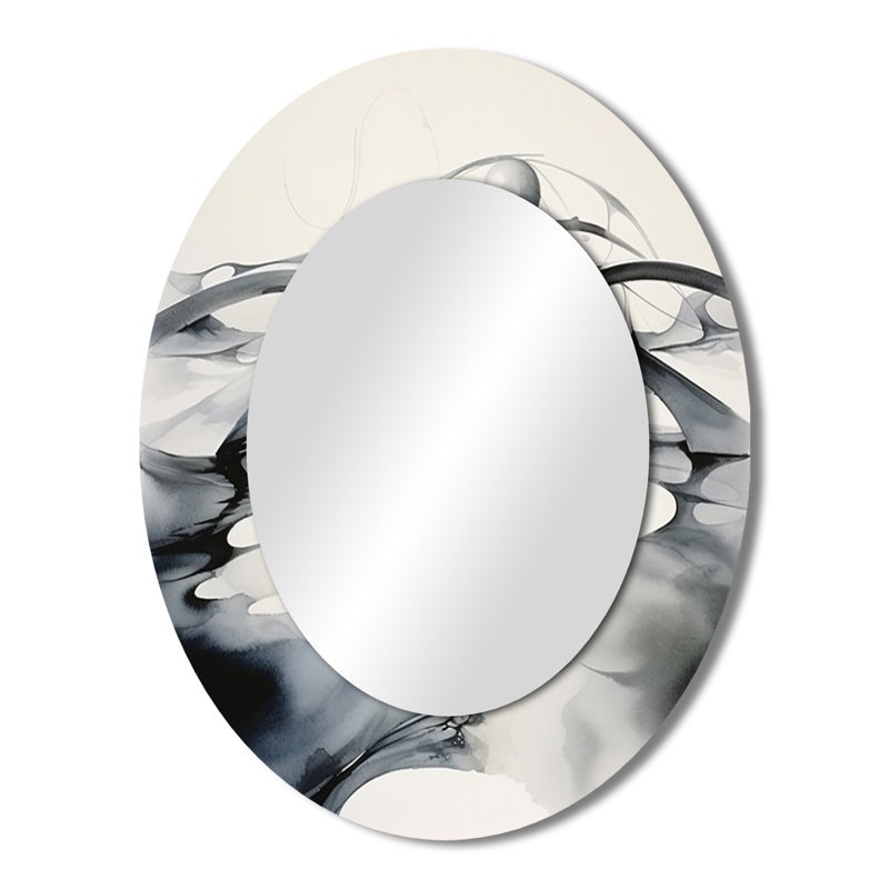 Abstrait abstrait neutre - Miroir décoratif abstrait ovale sur métal, 43 po x 33 po