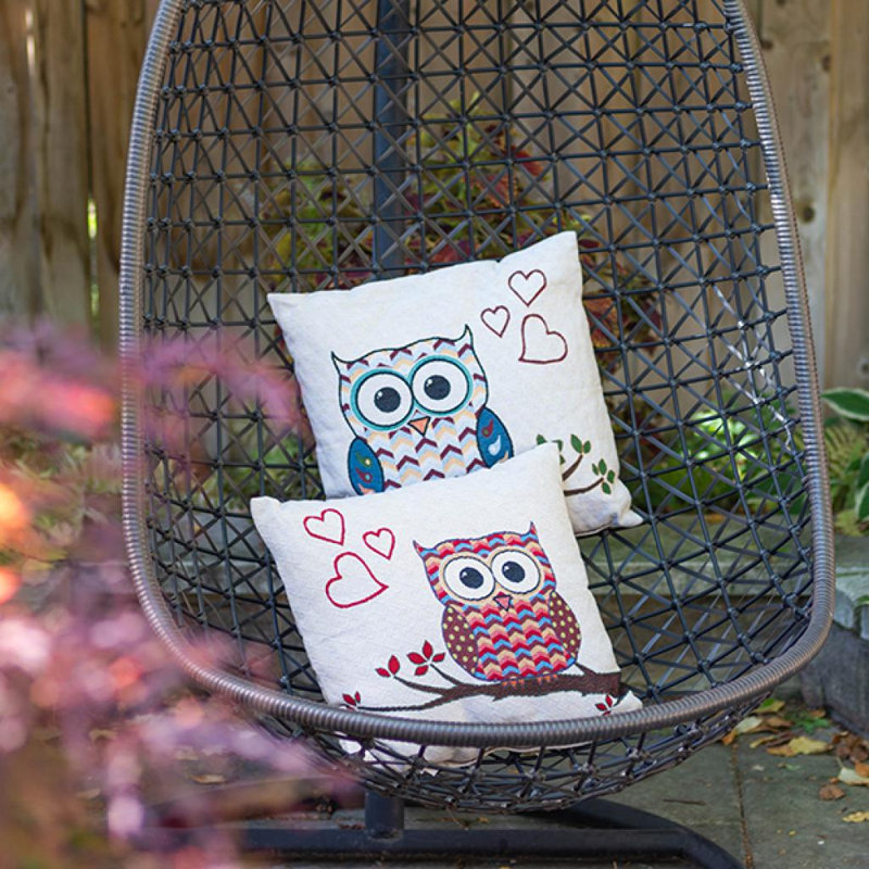 Coussin 18 "x 18" Hibou, Bleu / crème / vert / brun