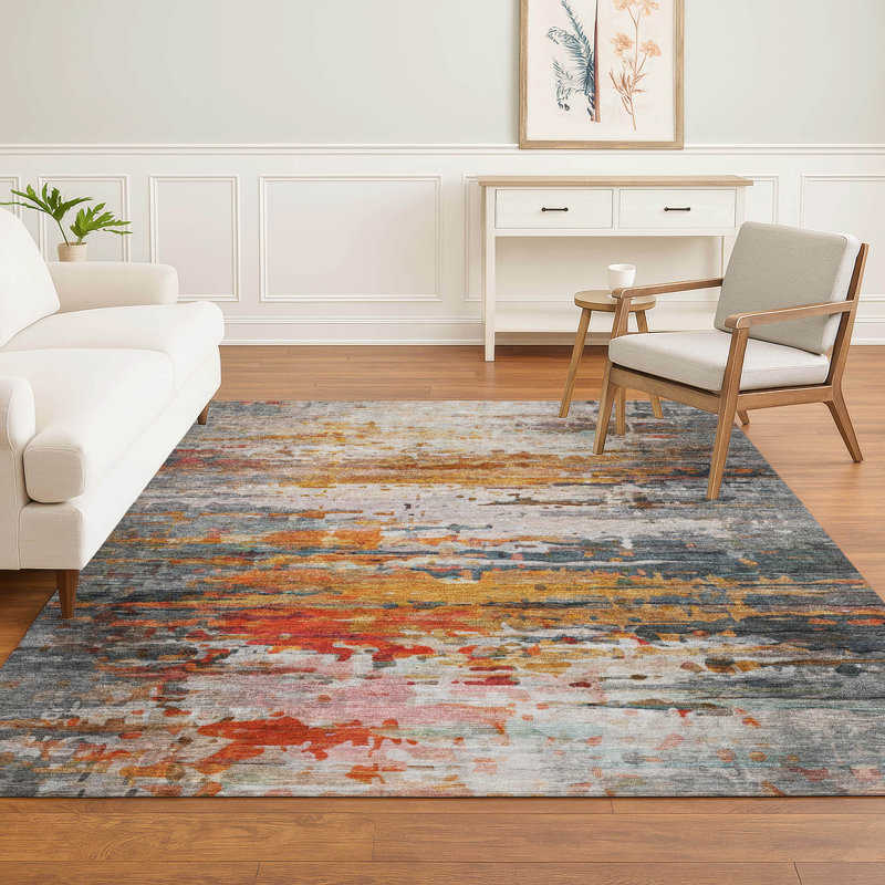 Premium Machine Washable Mayfield AMF2034 Abstract Rug, Terracotta, 5' x 7'6"
