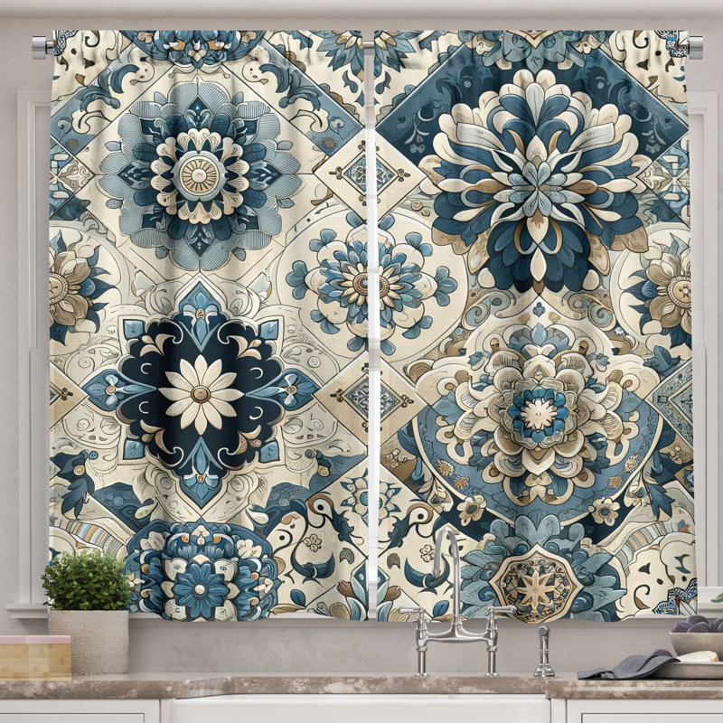 Geometric Kitchen Curtain, 55" W x 45" L