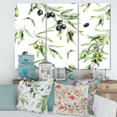 Green & Black Olives With Olive Branches & Leaves - Wrapped Canvas Painting
