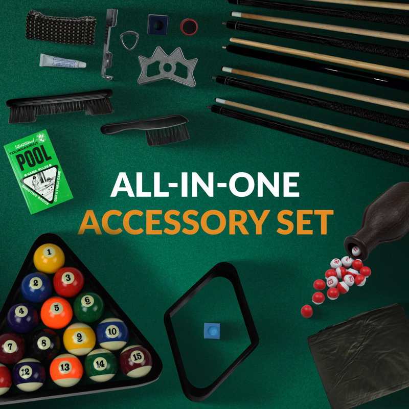 Hathaway Deluxe Pool Table Accessories Kit - Pool Sticks Set of 4, 16 Billiard Balls, Wall-Mounted Cue Rack, 2 Pool Racks, Chalk, & Other Billiards Accessories for Gameplay & Maintenance - Black