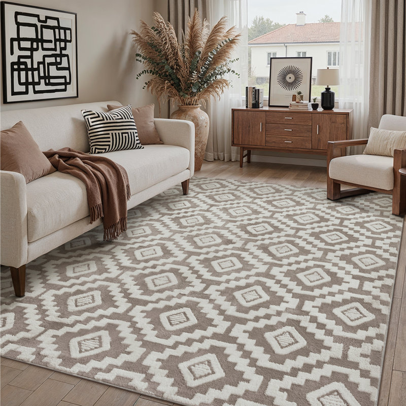 Tapis à poils longs lavable Charles avec envers antidérapant, Rectangle 6 pi x 9 pi, Brun