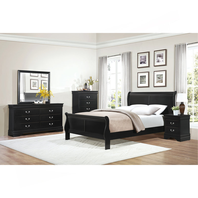Mobilier de chambre à coucher 1pc, Noir, Lit double
