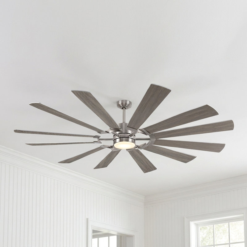72 Inch Massive Windmill Ceiling Fan with Light, 12-Blade Industrial Fan, High CFM Powerful Airflow, Quiet DC Motor, Remote Control, 6-Speed Reversible, Dimmable 3CCT LED with Memory Function