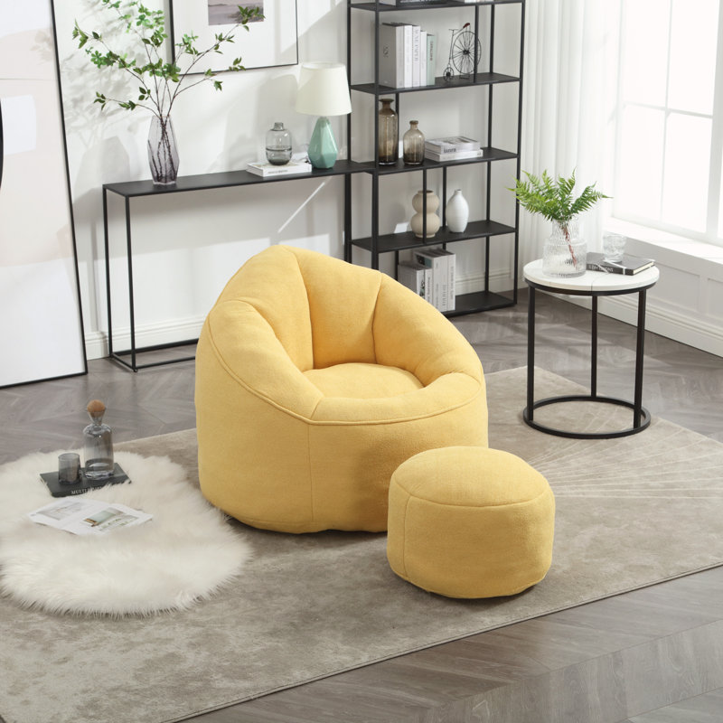 Fauteuil à billes avec repose-pieds, Jaune