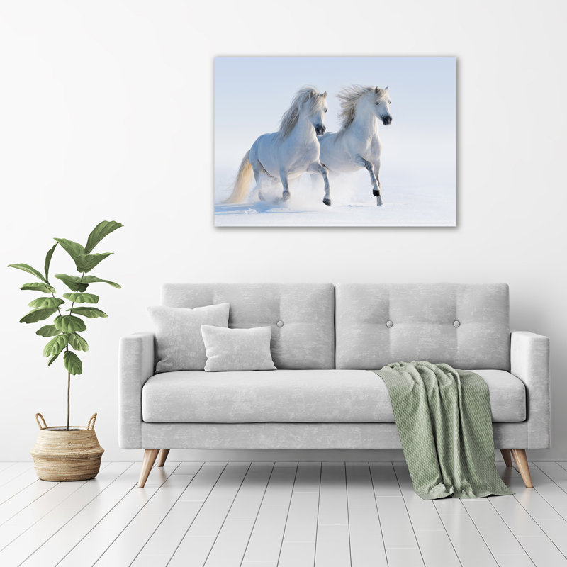 Two Horses In The Snow - No Frame Print on Glass