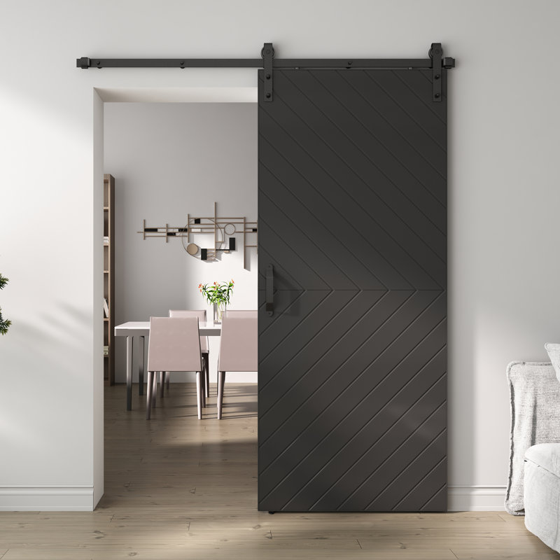 36inx84in. Fully Assembled Laminated Black MDF Modern Sliding Barn Door With Hardware Kit