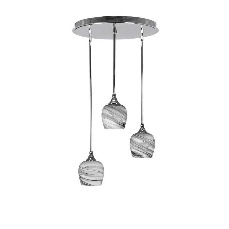 Luminaire suspendu grappe suspendu à 3 lumières Empire avec verre onyx 6 "Empire, Chrome chrome