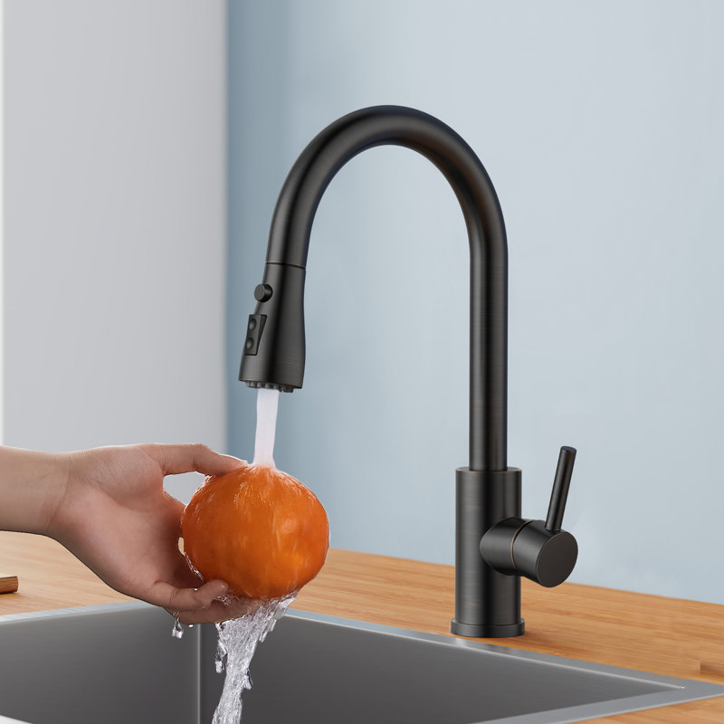 Pull Down Single Handle Kitchen Faucet with Accessories, Oil-Rubbed Bronze