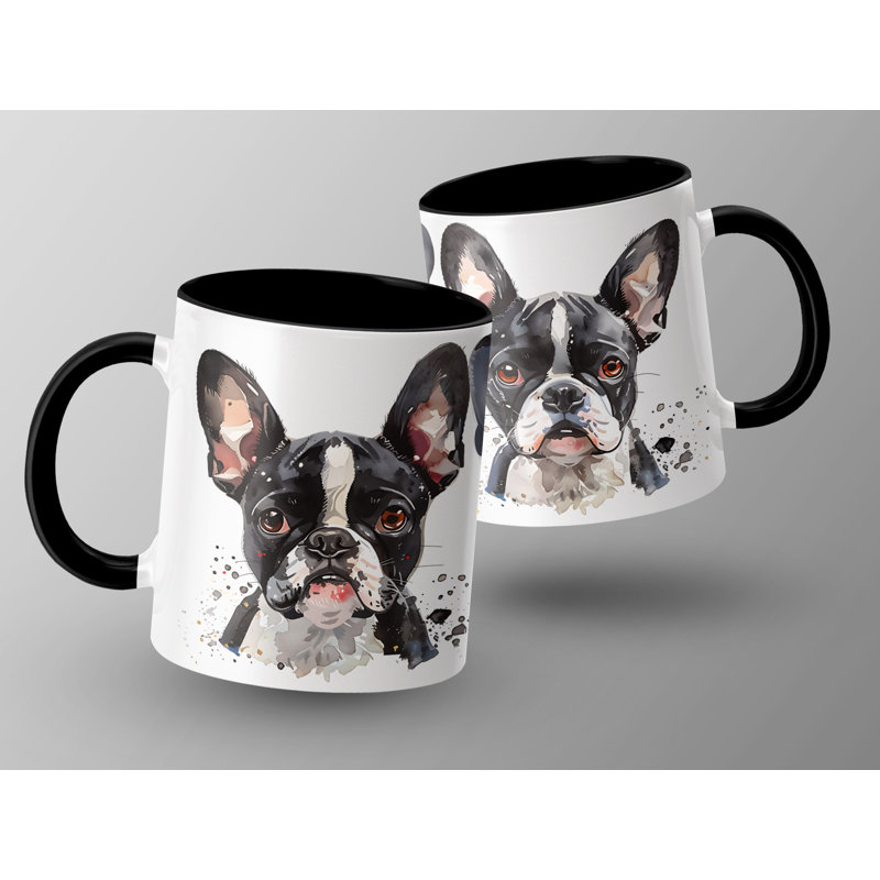 11oz Watercolour Boston Terrier Design Coffee Mug, 2, Black